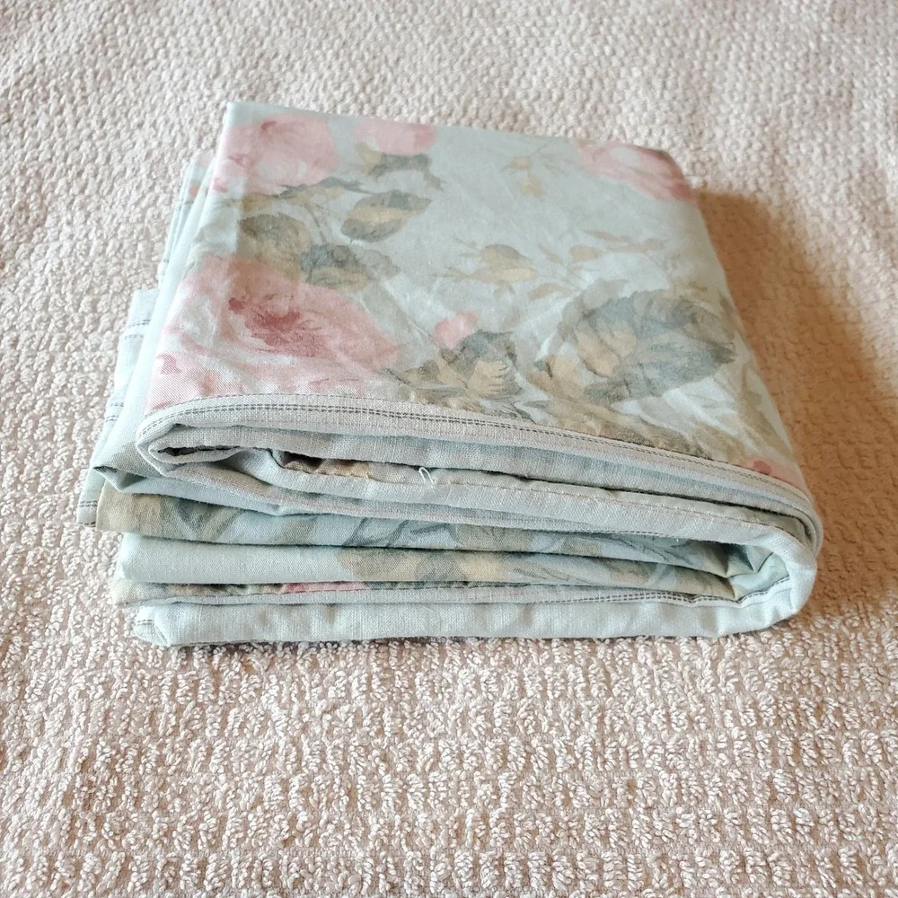 Laura Ashley Floral Rose Sage Green Cotton Euro Pillow Sham Reversible Stripe